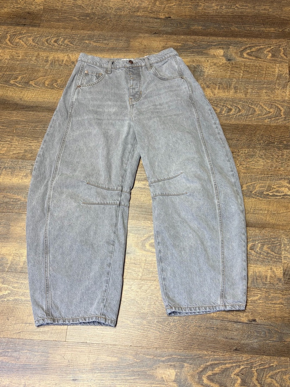 We The Free Lucky You Midrise Barrel Jeans 26 Gray Button Fly Denim Skater Rave